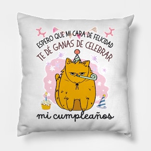 Birthday Cat Spanish Text Pillow