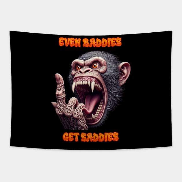Even Baddies Get Saddies Evil Monkey Tapestry by coollooks