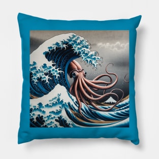 Kanagawa Giant Squid wave - Funny Mythical Sea Creature Meme Pillow