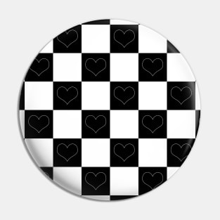 Checkerboard Hearts in Black and White Pin