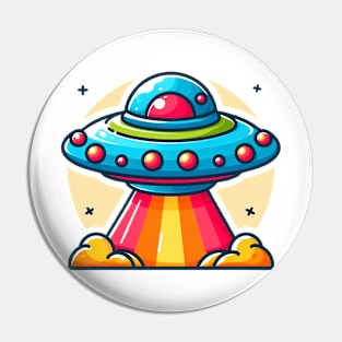 Colorful flying saucer take off the earth Pin