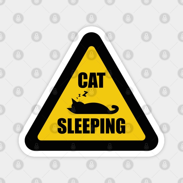 Black Cat Sleeping Sign Text Magnet by Adrian's Outline