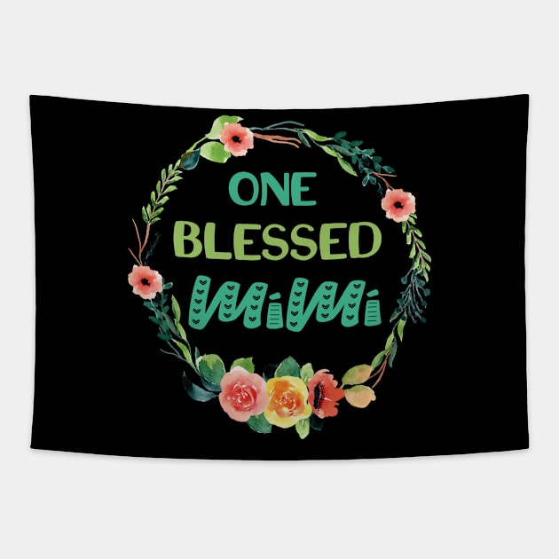 One Blessed Mimi Floral Wreath Grandma Gift Tapestry by FruitflyPie