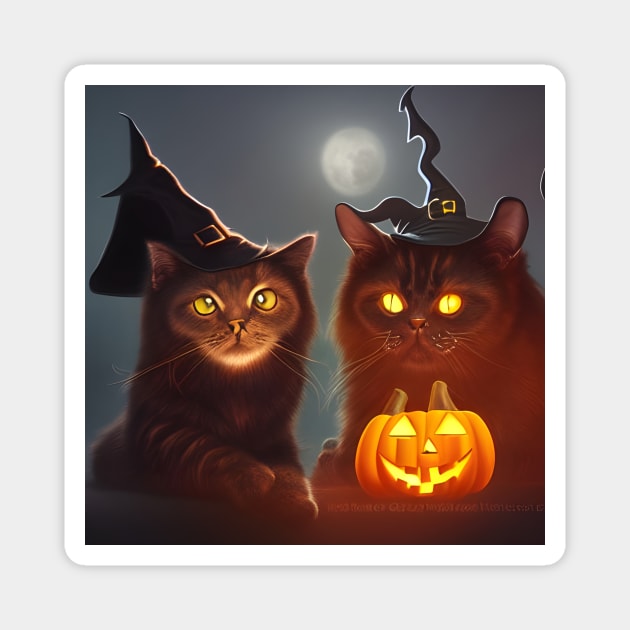 Two Silly Cats with Halloween Witch Hats Magnet by SmartPufferFish