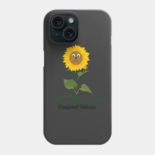 Sunflower cartoon with bee on the leaves Phone Case