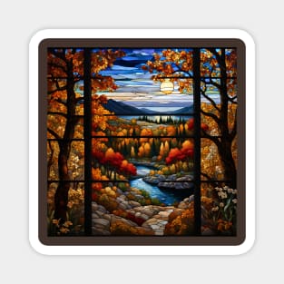 Stained Glass Window Of Autumn Scenery Magnet