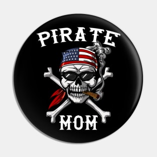 Pirate Mom Skull American Flag Pin