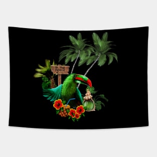 Tropical design with cute toucan with a drink and palm trees Tapestry