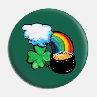 Pot of Gold At Rainbow's End Clover Pin