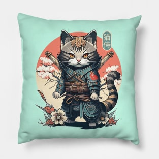 Samurai Cat Tattoo, Kawaii Ninja Cat Pillow