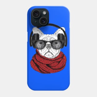 Dog in glasses, winter scarf and with headphones Phone Case