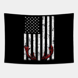 Deer Antlers American Flag USA Hunting Fishing Tapestry