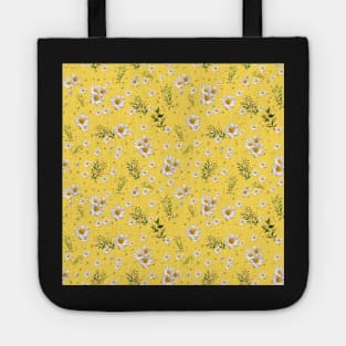 White Daisies Field Floral Yellow Pattern Garden Gerbera Tote