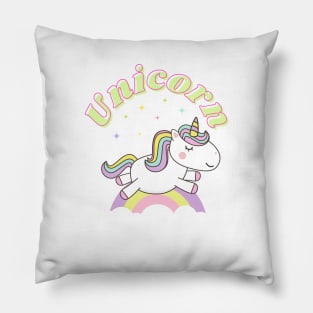 Cute Unicorn With Stars and Rainbow Pillow