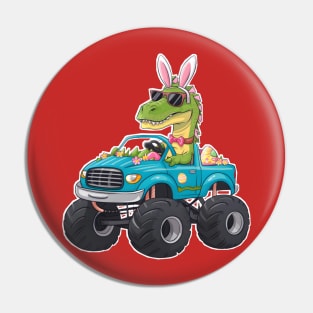 Happy Easter Monster Truck - funny dinsoaur trucker Pin