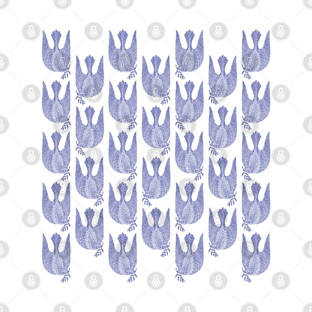 Cute birds and pattern with dark blue lines, version 2 by iulistration