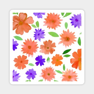 Loose floral pattern - orange and purple Magnet