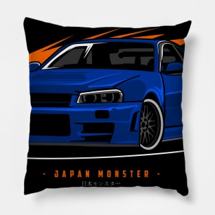 nissan skyline blue Pillow