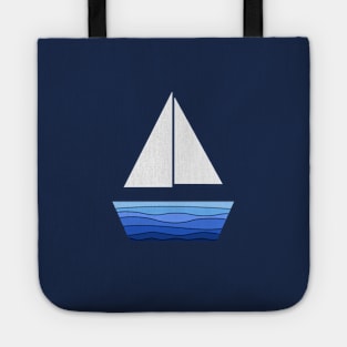 Glass boat design with various shades of blue Tote