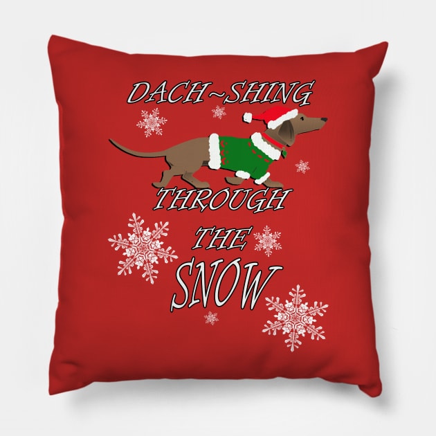 Cute Dachshund Dach-shing Through The Snow Gift Christmas Gifts Pillow by tamdevo1