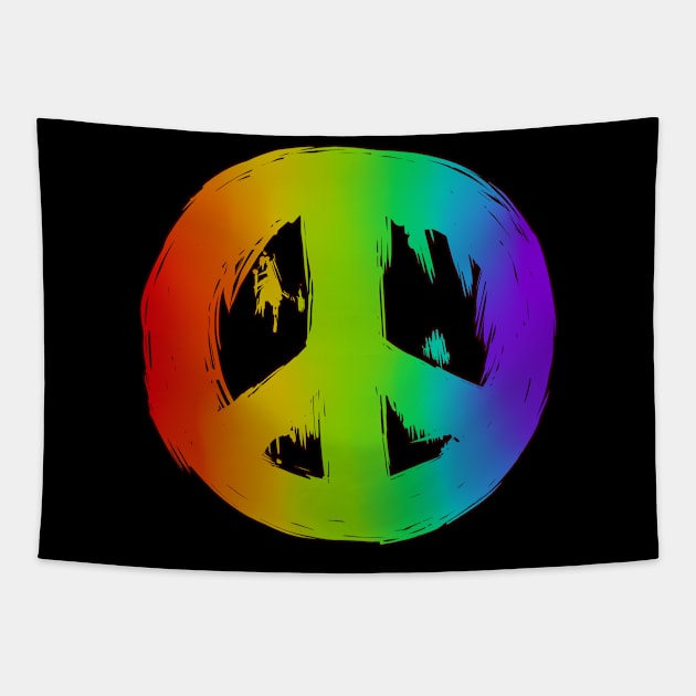 Ragged Peace Sign Rainbow Tapestry by jitterteez