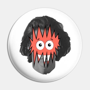 Cartoon face under black and white man Pin