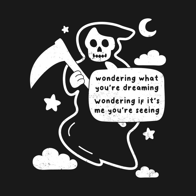 Funny Grim Reaper, Wondering What You Are Dreaming Joke, Goth Humor by SmokingPencils