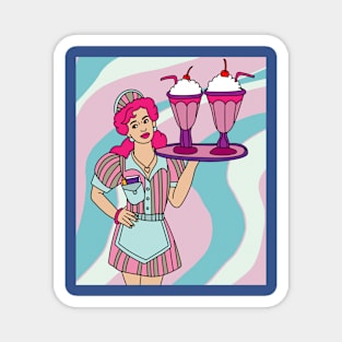 Retro Waiter Bartender With Drinks Magnet