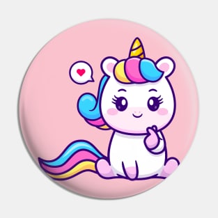 Cute Unicorn With Love Sign Hand Cartoon Pin