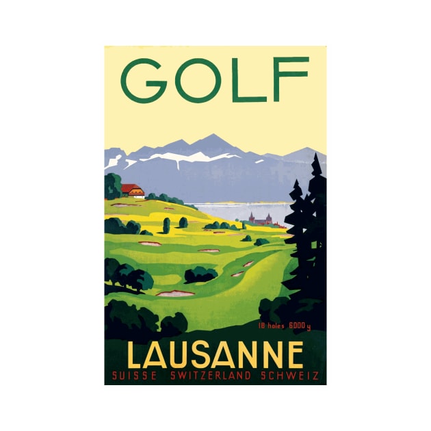 Golf in Lausanne Switzerland: Vintage Swiss Travel Poster by Naves