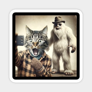 Surprised Scared Cat Selfie Yeti Stylish Funny Retro Vintage Magnet