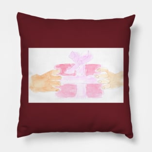 holiday, watercolor, illustration, gift, hands, festive, congratulation, celebratory, holidays, trend, trendy, sketch, hand drawn Pillow