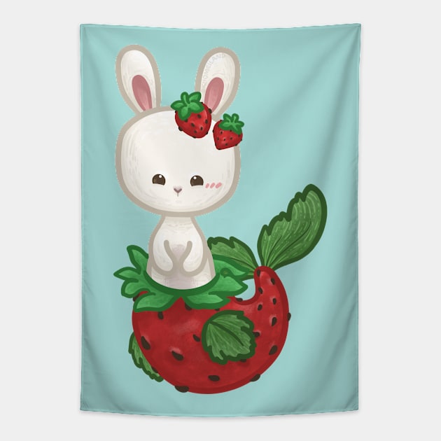 Bunny Strawberry Mermaid Tapestry by Khotekmei