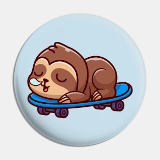 Cute Sloth Sleeping On Skateboard Cartoon Pin