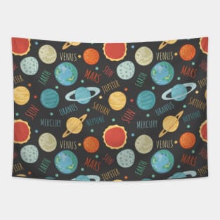 Cute planets in space pattern Tapestry