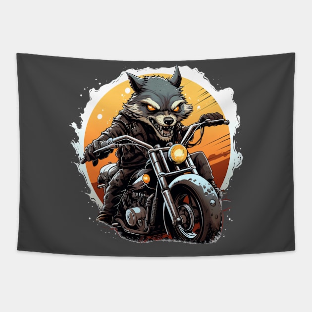 Fox Biker Retro Motorcycle Tapestry by Nenok