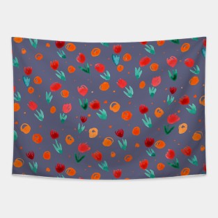 Watercolor tulips pattern - grey and orange Tapestry