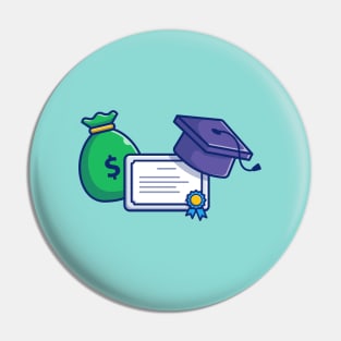 Scholarship, Money Bag, Graduation Cap And Certificate Cartoon Pin