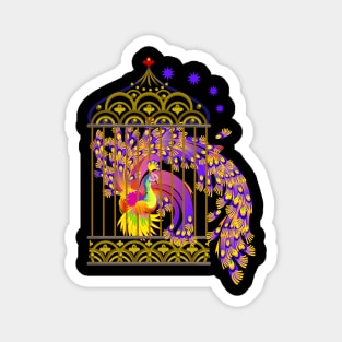 Magic Phoenix bird in a golden cage. Magnet