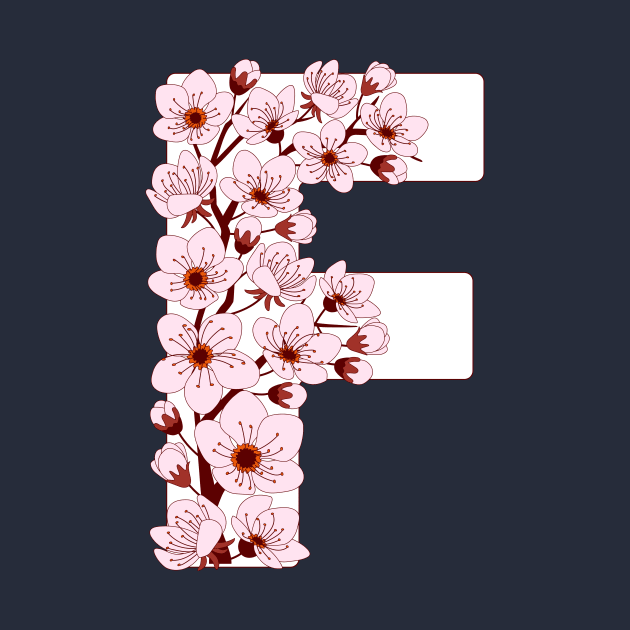 Colorful capital letter F patterned with sakura twig by Alina