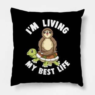 Cute I'm Living My Best Life Sloth & Turtle Animal Pillow