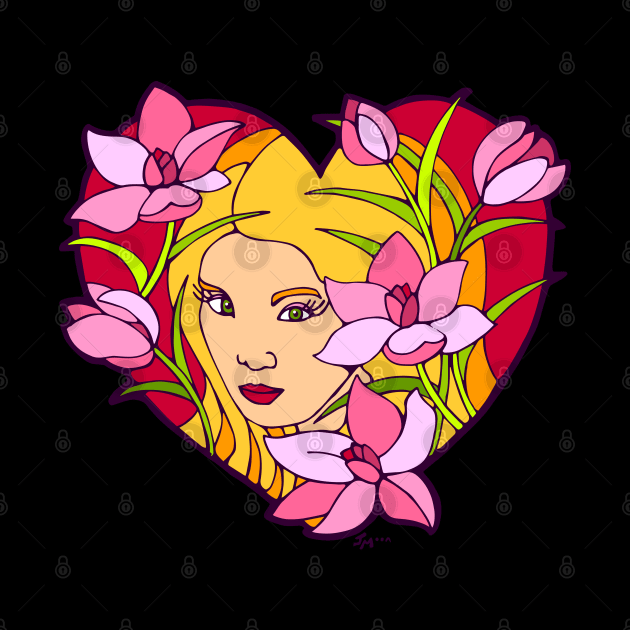 Pink Lilies and Blonde Valentine Beauty by Julia Moon