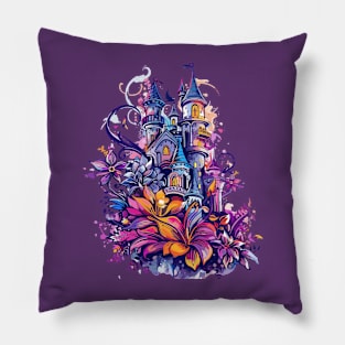 Vintage Purple Magical Flowers Castle Blossom chateau Princess Queen Castle Pillow