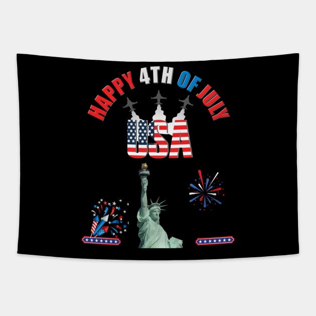 4th of July, Happy 4th of July, Patriotic, American Flag, USA, America, Merica, Memorial Day, Independence Day, Air Show, Fireworks, Statue Of Liberty, Tapestry by DESIGN SPOTLIGHT