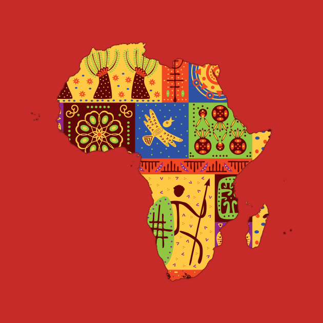Africa map with ethnic motifs pattern, African print by Mashmosh