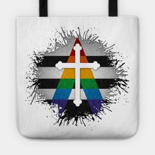 Paint Splatter LGBT Ally Pride Christian Cross Symbol Tote