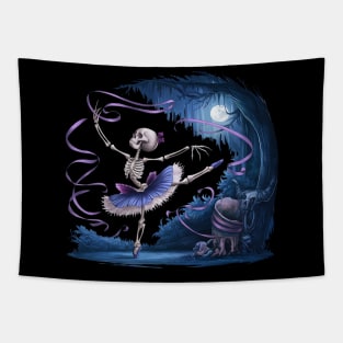 Skeleton Ballet in a dark forest Tapestry