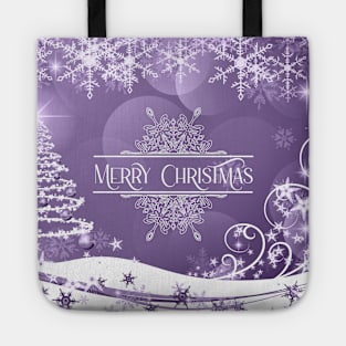 Pretty Xmas Tree and Snowflakes and Merry Christmas Greeting - on Mauve Tote