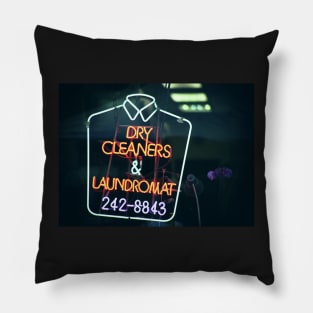 Dry cleaners and Laundromat Neon Sign in NYC Pillow