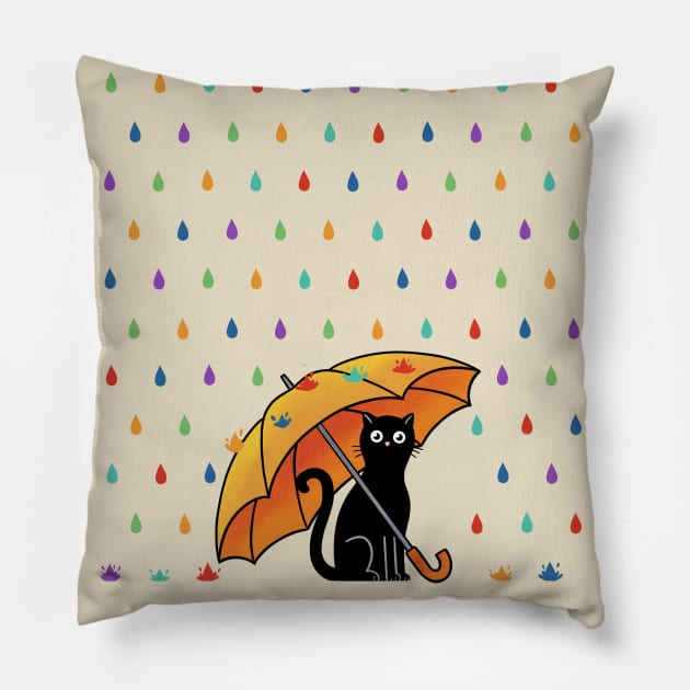 Cat and rain Pillow by coffeeman